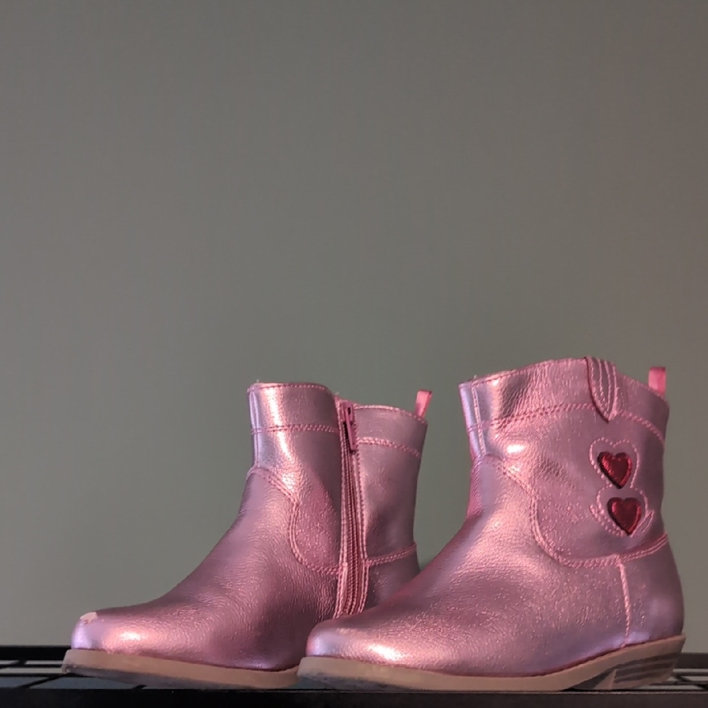 Old Navy Shiny Pink Kids Boots with Heart Details